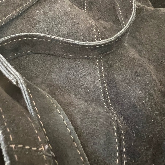 Suede festival Backpack/purse bag in dark brown with fringe - Picture 4 of 8